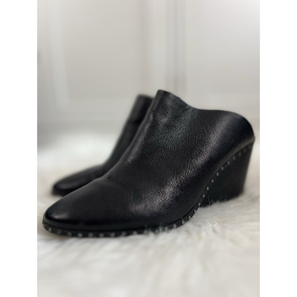 Lucky Brand Zorlina Black Pebbled Leather Wedge Heel Studded Mules Size 9.5M - Picture 5 of 10